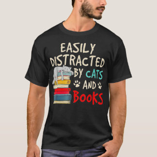 Camiseta Distracción fácil por gatos y libros - amor al lib