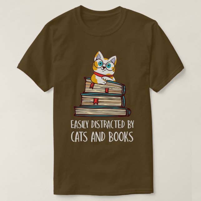 Camiseta Distracción Fácil Por Gatos Y Libros - Cat & Book  (Diseño del anverso)