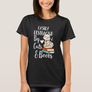 Camiseta Distracción fácil por gatos y libros - Gato de gus