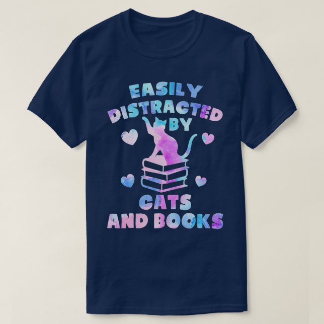 Camiseta Distracción Fácil Por Gatos Y Libros Gatos Y Libro (Diseño del anverso)