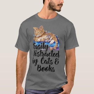 Camiseta Distracción fácil por gatos y libros para los aman