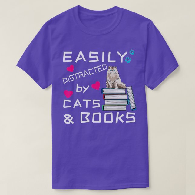 Camiseta Distracción fácil por gatos y librosAmante del lib (Diseño del anverso)