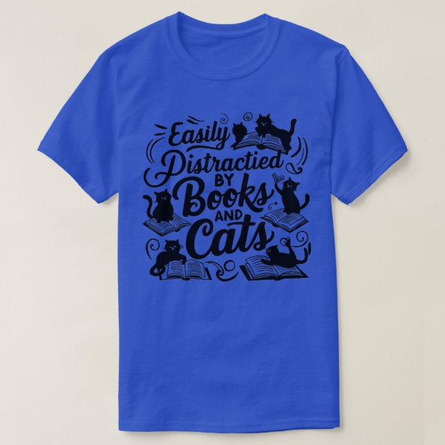 Camiseta Distracción fácil por libros y gatos 1 (Diseño del anverso)