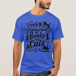 Camiseta Distracción fácil por libros y gatos 1