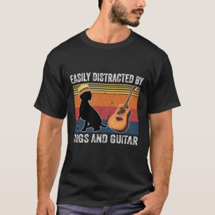 Camiseta Distracción Fácil Por Perros Y Guitarra