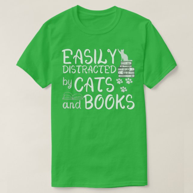 Camiseta Distrado Fácilmente Por Gatos Y Libros Gracioso Li (Diseño del anverso)