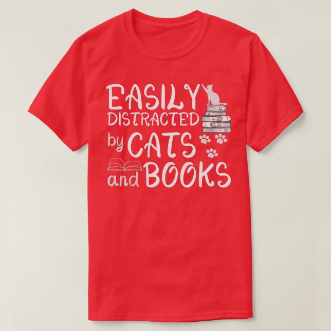 Camiseta Distrado Fácilmente Por Gatos Y Libros Gracioso Li (Diseño del anverso)
