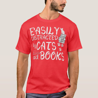 Camiseta Distrado Fácilmente Por Gatos Y Libros Gracioso Li