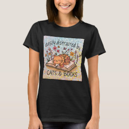 Camiseta Distrado por Gatos y Libros, Gatito encima de Libr