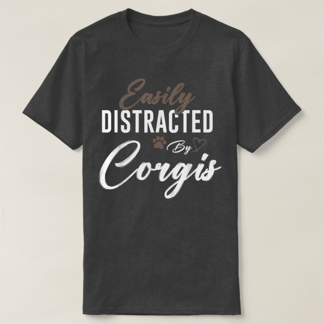 Camiseta Distraída Fácilmente Por Corgi Cute Pet Lover Dog  (Diseño del anverso)