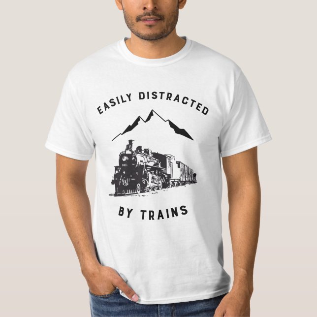 Camiseta Distraída Fácilmente Por Los Trenes Graciosa Camis (Anverso)