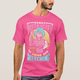 Camiseta Distraído Fácilmente Por Anime Y Sketching Sketch 
