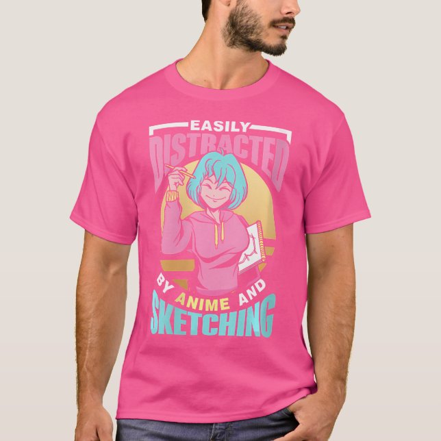Camiseta Distraído Fácilmente Por Anime Y Sketching Sketch  (Anverso)
