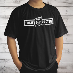 Camiseta Distraído Fácilmente Por Aviones, Divertido Piloto