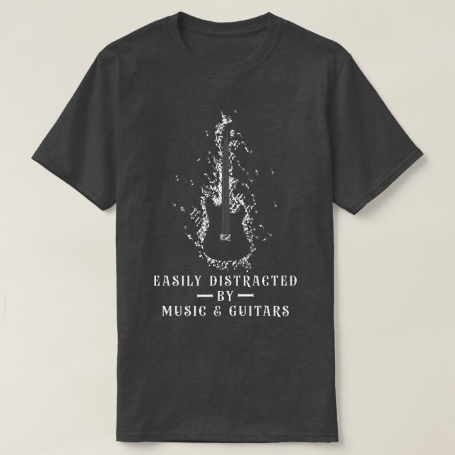 Camiseta Distraído fácilmente por el amor a la guitarra y l (Diseño del anverso)