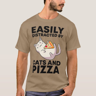Camiseta Distraído Fácilmente Por Gatos Y Gato Pizza Kawaii