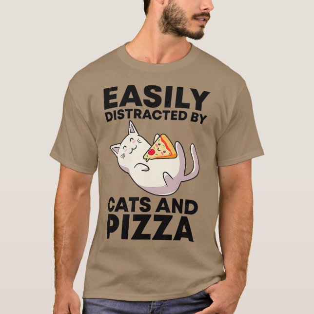 Camiseta Distraído Fácilmente Por Gatos Y Gato Pizza Kawaii (Anverso)