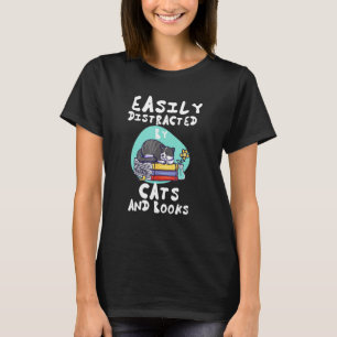 Camiseta Distraído Fácilmente Por Gatos Y Libros Cat & Book