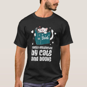 Camiseta Distraído Fácilmente Por Gatos Y Libros Cat Y Book