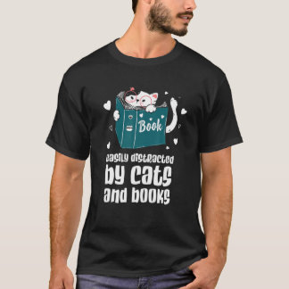 Camiseta Distraído Fácilmente Por Gatos Y Libros Cat Y Book