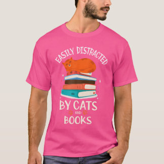 Camiseta Distraído Fácilmente Por Gatos Y Libros El Amante 