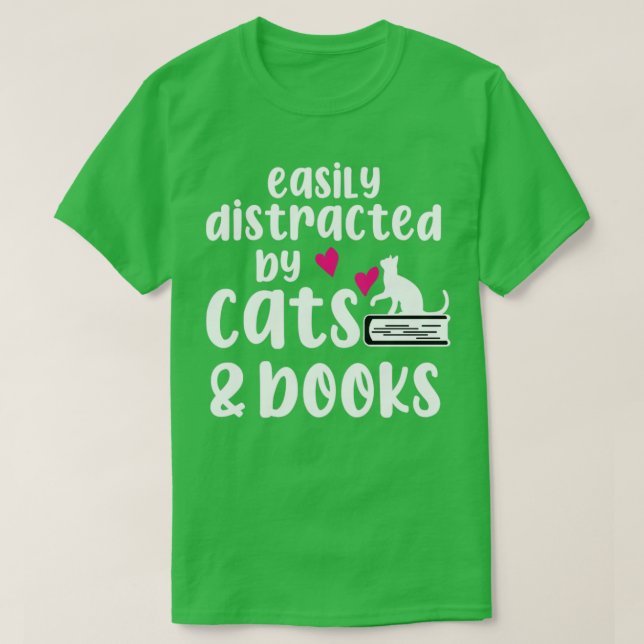Camiseta Distraído Fácilmente Por Gatos Y Libros Gato Amant (Diseño del anverso)