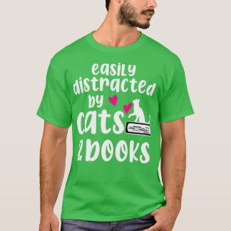 Camiseta Distraído Fácilmente Por Gatos Y Libros Gato Amant
