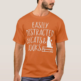 Camiseta Distraído Fácilmente Por Gatos Y Libros Graciosos 