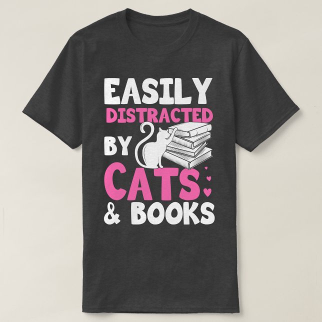 Camiseta Distraído Fácilmente Por Gatos Y Libros Regalos (Diseño del anverso)