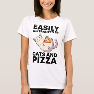 Camiseta Distraído Fácilmente Por Gatos Y Pizza Kawaii Cat 