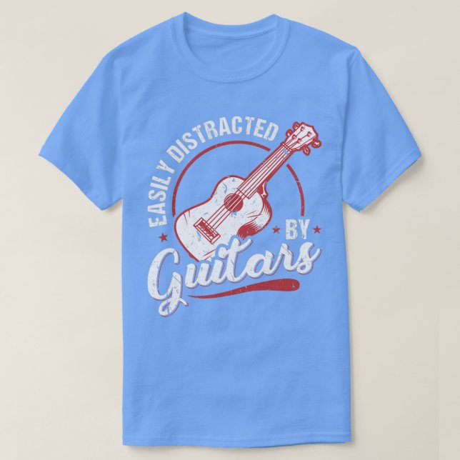 Camiseta Distraído Fácilmente Por Guitars Funny Guitar Play (Diseño del anverso)