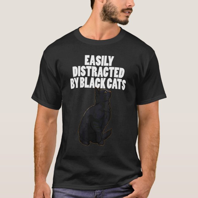 Camiseta Distraído Fácilmente Por Hombres Mascotas Gatos Ne (Anverso)