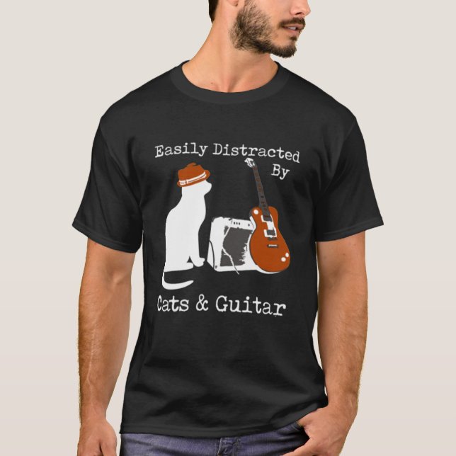 Camiseta Distraído Fácilmente Por La Guitarra Gata  (Anverso)