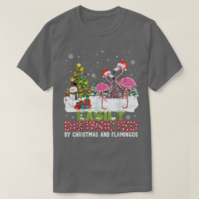 Camiseta Distraído Fácilmente Por Navidades Y Flamingo Noel (Diseño del anverso)