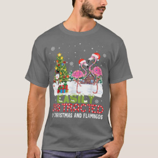 Camiseta Distraído Fácilmente Por Navidades Y Flamingo Noel