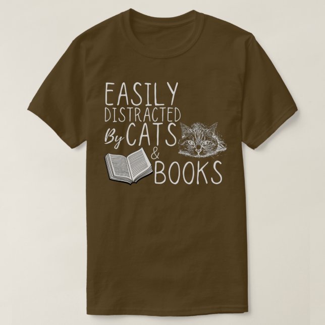 Camiseta Distraídos Fácilmente Por Gatos Y Libros Libro Y G (Diseño del anverso)