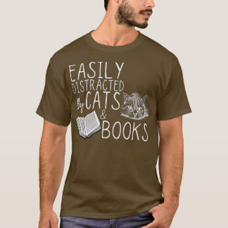 Camiseta Distraídos Fácilmente Por Gatos Y Libros Libro Y G