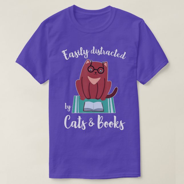 Camiseta Distraídos Fácilmente Por Gatos Y Libros Para Libr (Diseño del anverso)