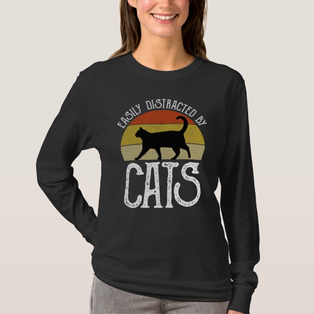 Camiseta Distraídos Fácilmente Por Los Gatos (Anverso)