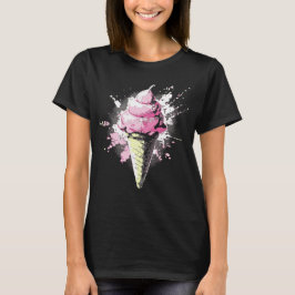 Camiseta Distressed Abstract Pink Ice Cream Splatter Womens