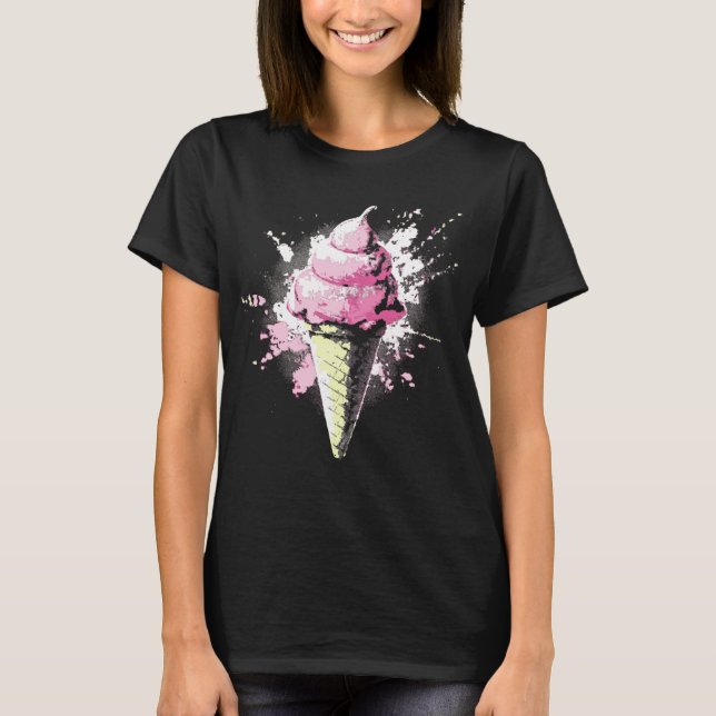 Camiseta Distressed Abstract Pink Ice Cream Splatter Womens (Anverso)
