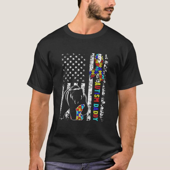 Camiseta Distressed American Flag Autism Daddy Bear Awarene (Anverso)