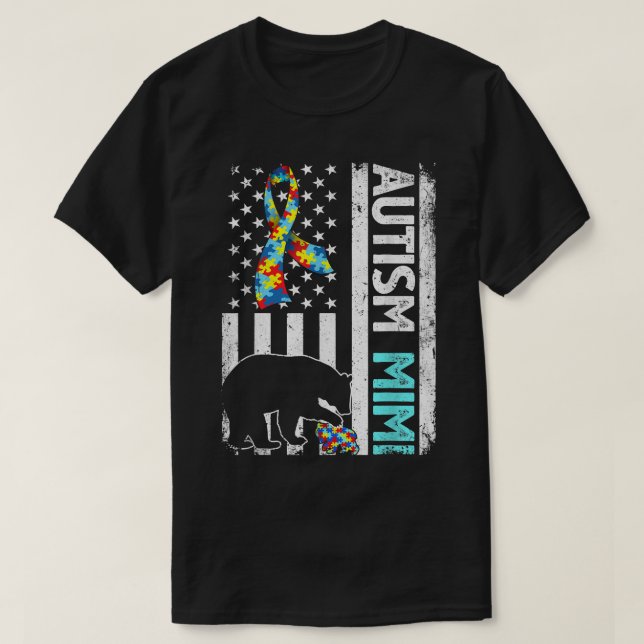 Camiseta Distressed American Flag Autism Mimi Bear Autistic (Diseño del anverso)