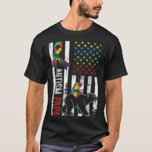 Camiseta Distressed American Flag Autism Papa Bear Awarenes