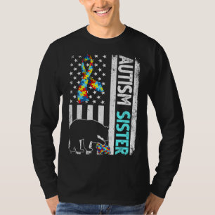 Camiseta Distressed American Flag Autism Sister Bear Autist