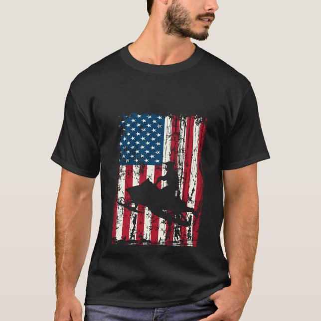 Camiseta Distressed American Flag Snowmobiling Sled Snowmob (Anverso)