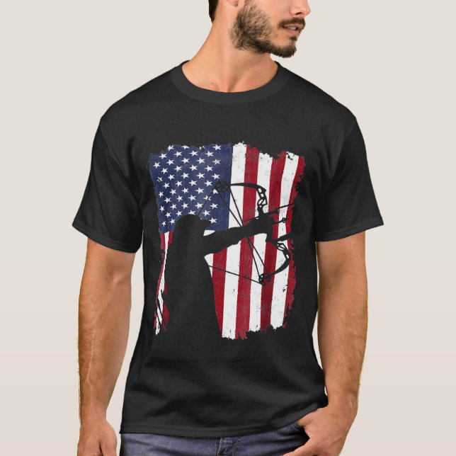 Camiseta Distressed Compound Bow Archer  American Flag (Anverso)