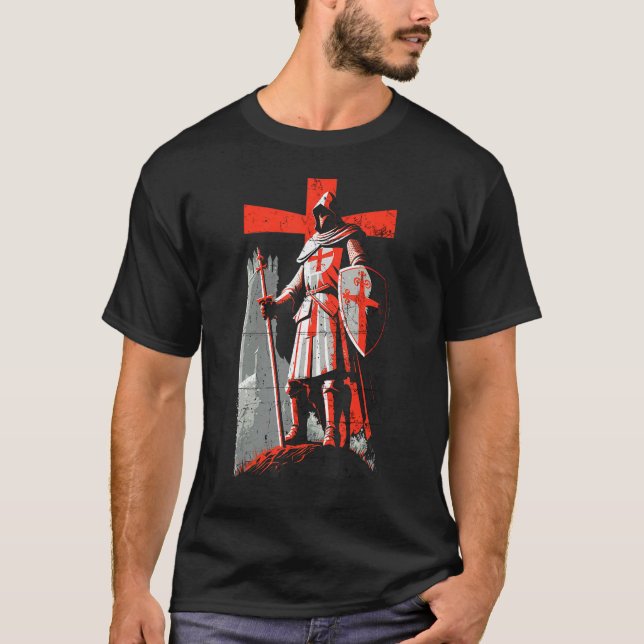 Camiseta Distressed Knights Templar Crusader Cross Soldier  (Anverso)