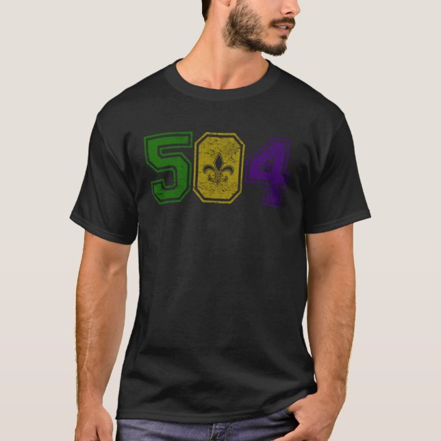 Camiseta Distressed Mardi Gras Retro Fleur De Lis NOLA 504 (Anverso)