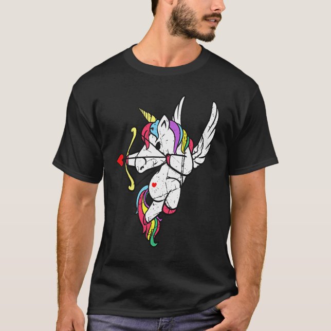 Camiseta Distressed Unicorn Cupid Love Valentines Day Coupl (Anverso)
